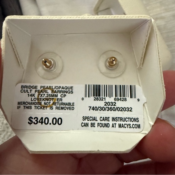 14K Gold Cultured Pearl Love Knot Stud Earrings 7mm - Picture 6 of 10